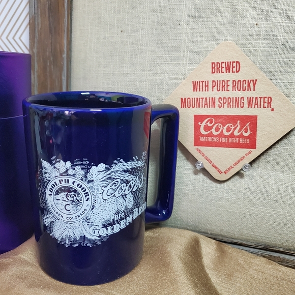 Vintage Coors Pure Golden Beer Mug and 70s Coasters - Picture 1 of 8
